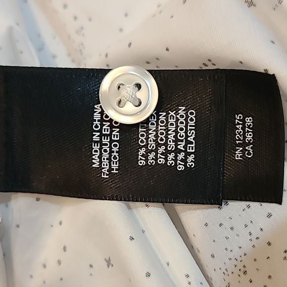 Kenneth Cole Button Down Shirt White With Speckled Black and Grey Trim Size L - Picture 10 of 16